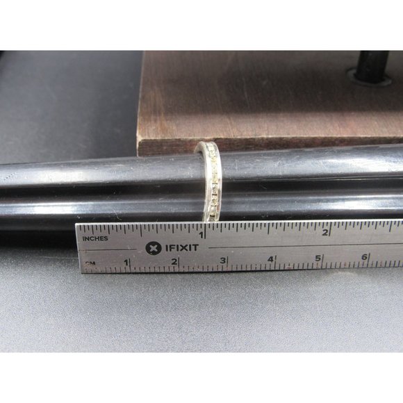 Size 7 Sterling Silver Worn Rustic Crystal Channel Band Ring Vintage Statement - Picture 6 of 7